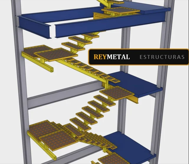 Modelo tridimensional de escalera metálica de viga central